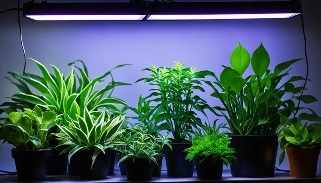 Indoor plants under grow lights