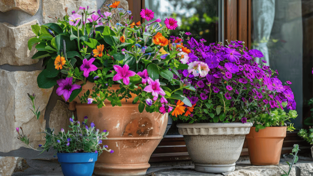 Potted flowers on a balcony