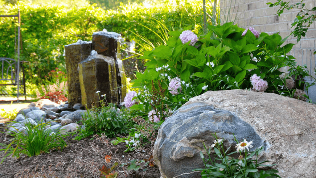 bubbling rocks in a small garden