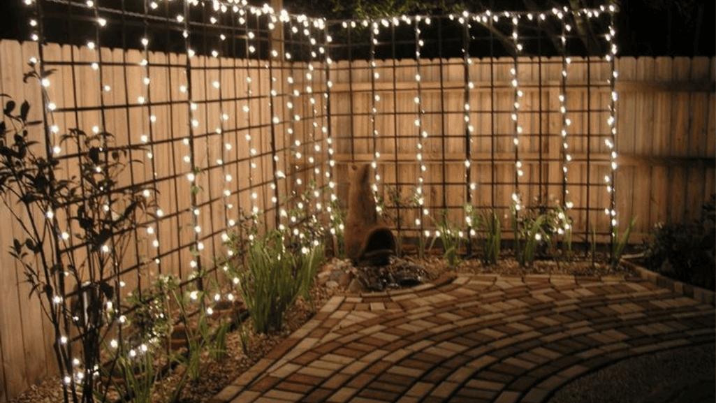 Wrought iron trellis in a garden landscape